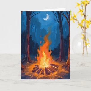 Lagerfeuer Mond Natur Aquarellmalerei Karte