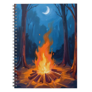 Lagerfeuer Mond Natur Aquarellmalerei Notizblock