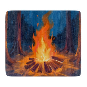 Lagerfeuer Mond Natur Aquarellmalerei Schneidebrett