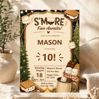Lagerfeuer-Party-Rustikal-S'mores-Geburtstag Einladung