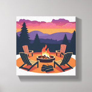 Lagerfeuer Sonnenuntergang   Natur Camping Malerei Leinwanddruck