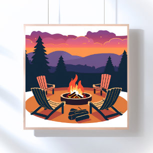 Lagerfeuer Sonnenuntergang Natur Camping Malerei Poster