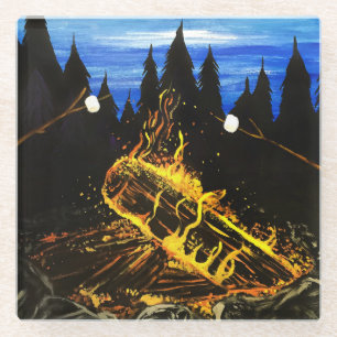 Lagerfeuer-Sonnenuntergang-Wildnis-Szene für gemüt Glasuntersetzer