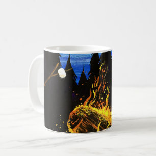 Lagerfeuer-Sonnenuntergang-Wildnis-Szene für gemüt Kaffeetasse