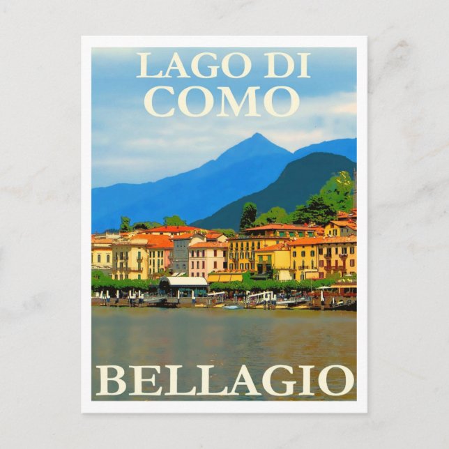 Lago di Como, Bellagio, Italy, Retro Travel Postkarte (Vorderseite)