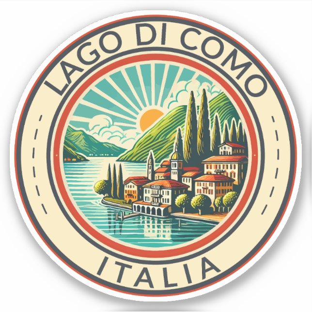 Lago di Como Italia Illustration Reisen Kunst Abze Aufkleber (Vorderseite)