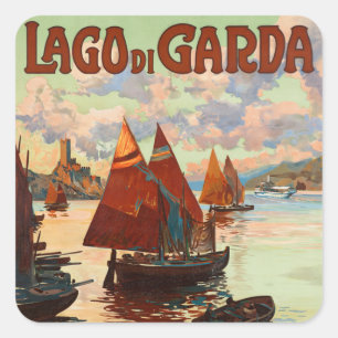 Lago di Garda, Gardasee, Italien Vintage Reise, L Quadratischer Aufkleber
