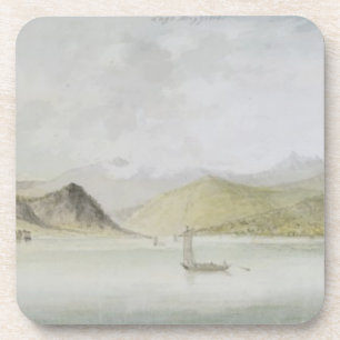 Lago Maggiore (w/c, Stift, Tinte und Graphit auf Getränkeuntersetzer