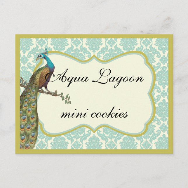 Lagoon Peackcock Süßigkeiten Buffet Tafelzeichen Postkarte (Vorderseite)