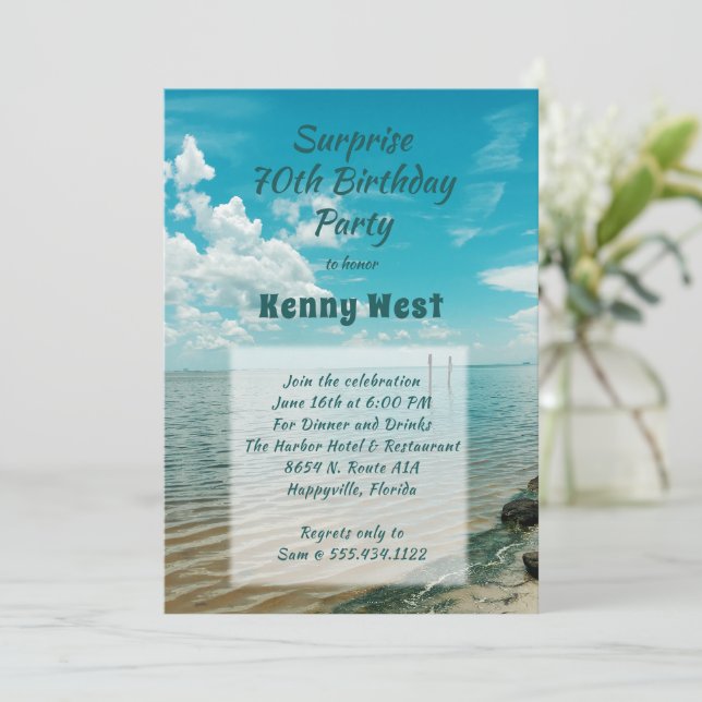 Lagoon Water n Sky Man's Birthday Party Template Einladung (Stehend Vorderseite)