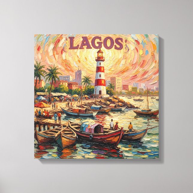 Lagos Nigeria Lighthouse Harbor Stretched Canvas Leinwanddruck (Vorderseite)