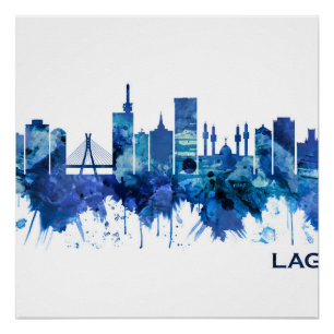 Lagos Nigeria Skyline Blue Poster