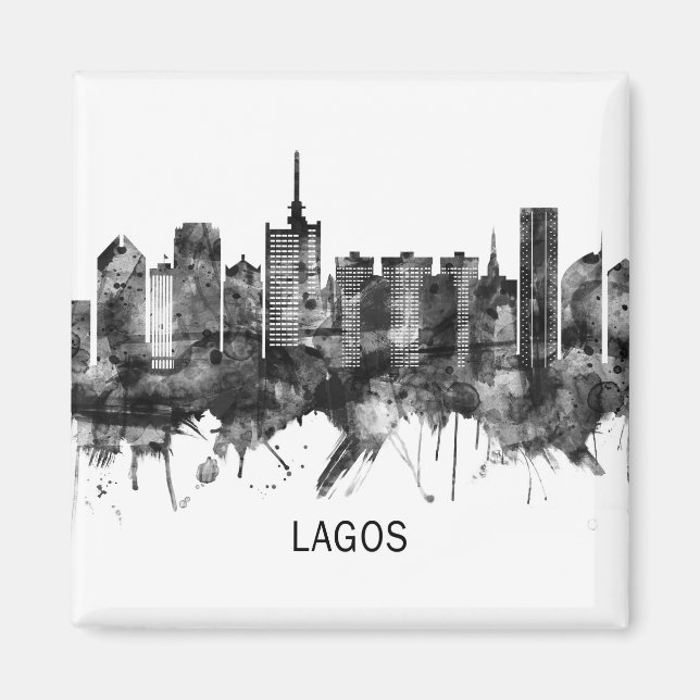 Lagos Nigeria Skyline BW Magnet (Vorne)