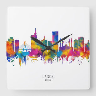 Lagos Nigeria Skyline Quadratische Wanduhr