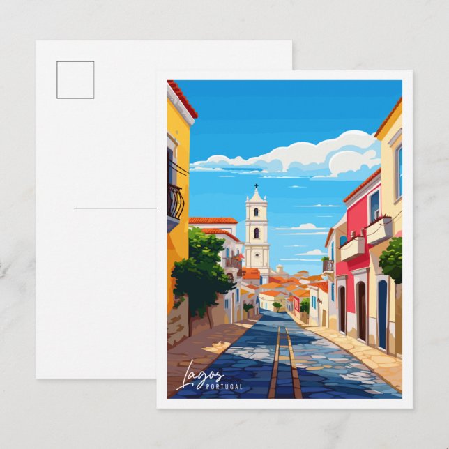 Lagos Portugal Vintage Illustration Postkarte (Vorne/Hinten)