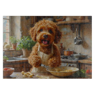 Lagotto Romagnolo beim Kochen in der Küche Schneidebrett