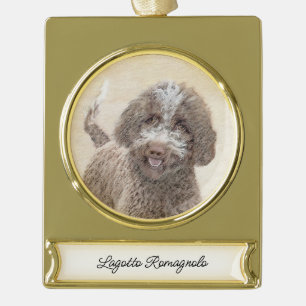 Lagotto Romagnolo Malerei - Niedliche Original Dog Banner-Ornament Gold