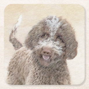 Lagotto Romagnolo Malerei - Niedliche Original Dog Rechteckiger Pappuntersetzer