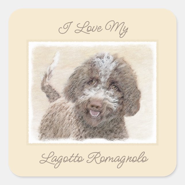 Lagotto Romagnolo Painting - Cute Original Dog Art Quadratischer Aufkleber (Vorderseite)