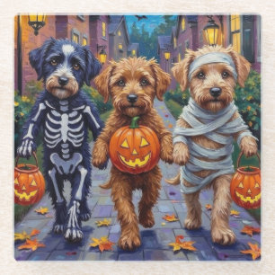 Lagotto Romagnolo Süßigkeitenbetteln Halloween  Glasuntersetzer