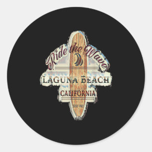 Laguna Beach abgenutztes Vintage Retro Surfbrett S Runder Aufkleber
