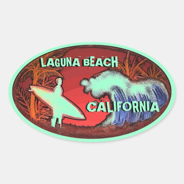 Laguna Beach California Hellgrüne Surfaufkleber Ovaler Aufkleber (Vorderseite)