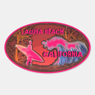 Laguna Beach California Rosa Surfer Art Aufkleber