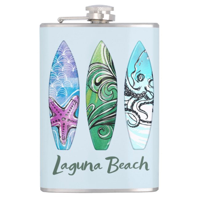Laguna Beach California Surfboards Flask Flachmann (Vorderseite)