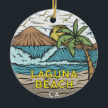 Laguna Beach California Vintag Keramik Ornament<br><div class="desc">Laguna Beach handgezeichnete Illustration mit Bergen und Meereswellen im Hintergrund. Ideal für alle,  die Lieben haben,  Laguna Beach zu besuchen.</div>
