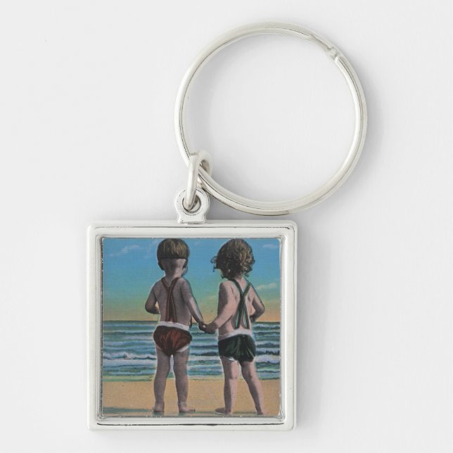 Laguna Beach, FL - Grüße von Szene mit Kindern Schlüsselanhänger (Vorne)