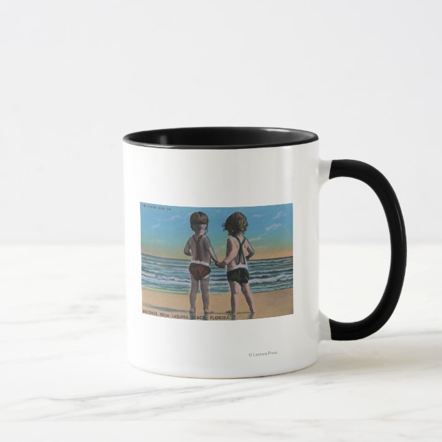 Laguna Beach, FL - Grüße von Szene mit Kindern Tasse (Rechts)