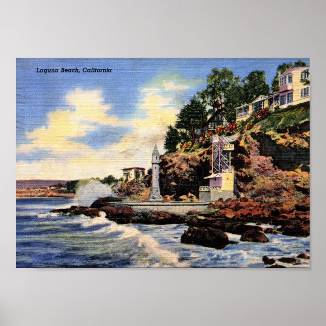Laguna Beach, Kalifornien, Vintage Aussicht Poster (Vorne)