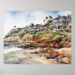 Laguna Beach Watercolor Art Print Poster