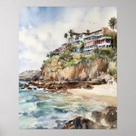 Laguna Beach Watercolor Art Print Poster