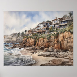Laguna Beach Watercolor Art Print Poster