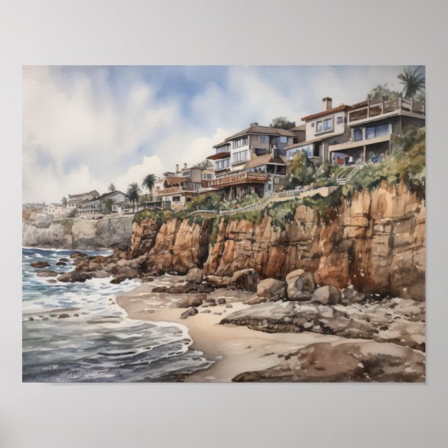 Laguna Beach Watercolor Art Print Poster (Vorne)