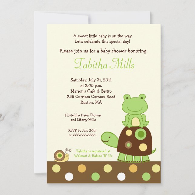 Laguna Frog & Turtle 5x7 Invitation Baby shower #2 (Devant)