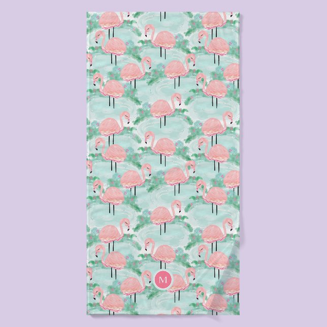 Lagune rose tropicale de Flamants roses (Serviette de bain)