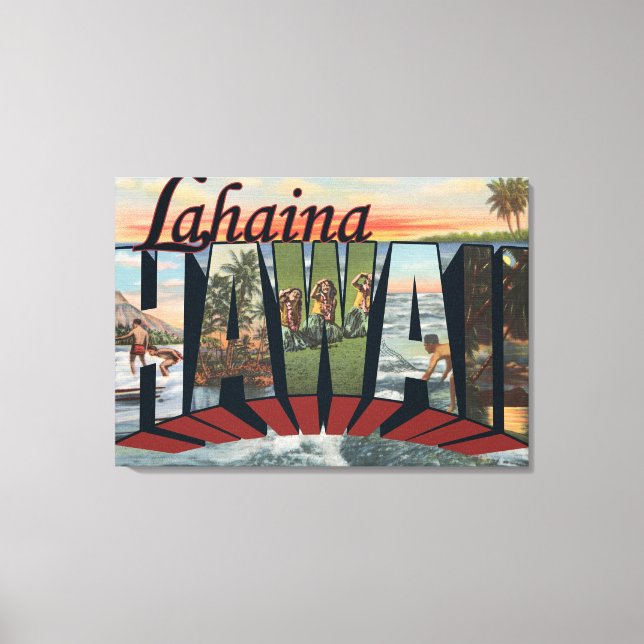 Lahaina, Hawaii - Große Briefmarkenszenen Leinwanddruck (Vorderseite)