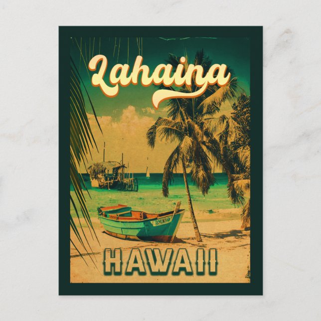 Lahaina Hawaii Retro Palm Trees 80er Souvenirs Postkarte (Vorderseite)