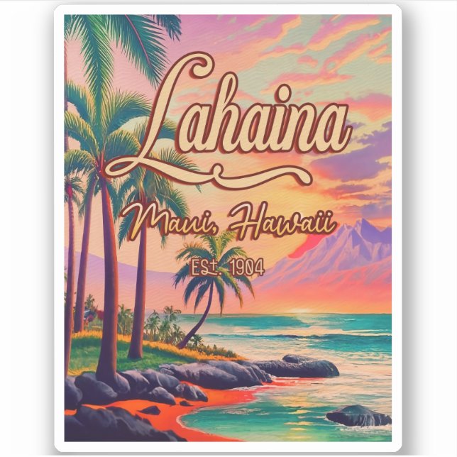Lahaina Maui Hawaii Retro Sunset Souvenir 1950s Aufkleber (Vorderseite)