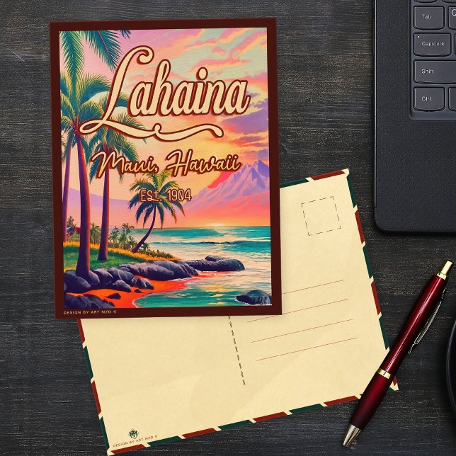 Lahaina Maui Hawaii Retro Sunset Souvenir 1950s Postkarte (Von Creator hochgeladen)