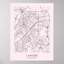 Lahore Map Poster (Rosa, Matte)