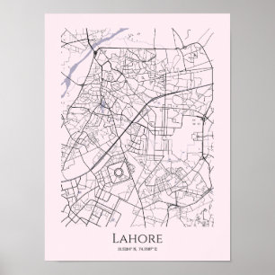 Lahore Map Poster (Rosa, Matte)