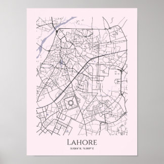 Lahore Map Poster (Rosa, Matte)