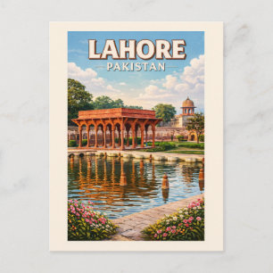 Lahore Pakistan Gärten Illustration Reise Kunst Postkarte