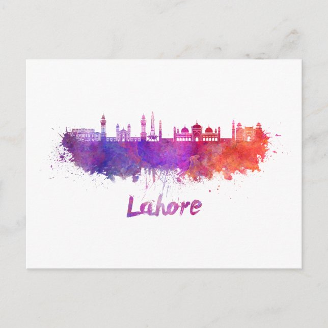 Lahore-Skyline in Aquarellfarbe Postkarte (Vorderseite)
