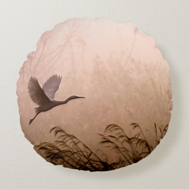 L'aigrette volait dans le brouillard au Coussin ro (Devant)