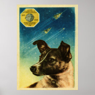 Laika — Affiche spatiale vintage soviétique