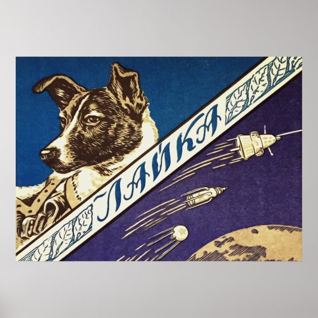 Laika — Affiche spatiale vintage soviétique (Devant)